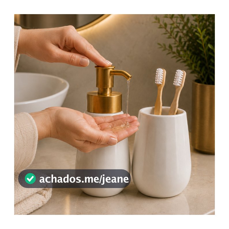 Kit Banheiro Porcelana Dispenser Porta Escova Luxo Premium