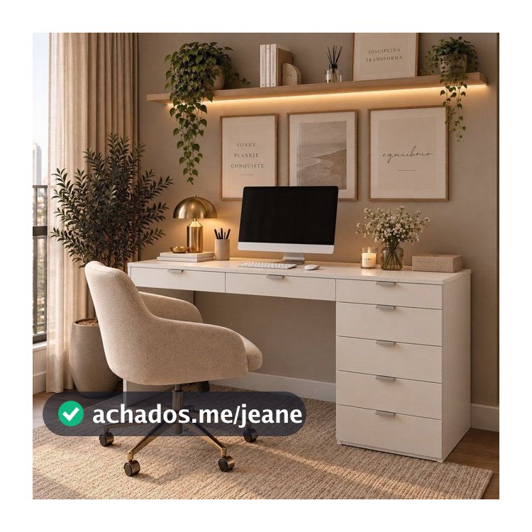 Escrivaninha Mesa Escritório Columbus 7 Gavetas 120cm Yescasa Branco Branco