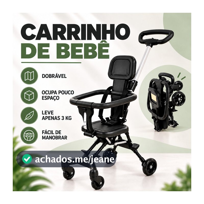 Carrinho de Bebê Dobrável Compacto Leve 3 kg Fácil de Manobrar para Passeios