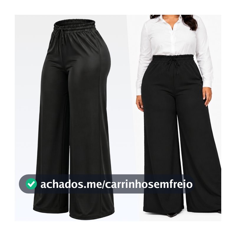 Calça Plus Size Wide Pantalona Feminina C/ Elástico Na Cintura Tecido  Alfaiataria Premium Social Básica 46 ao 56