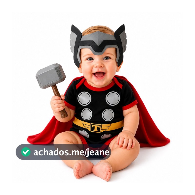 Kit Body Thor Bebê Mesversário Completo  Capa + Máscara + Martelo  Tecido 100% Algodão