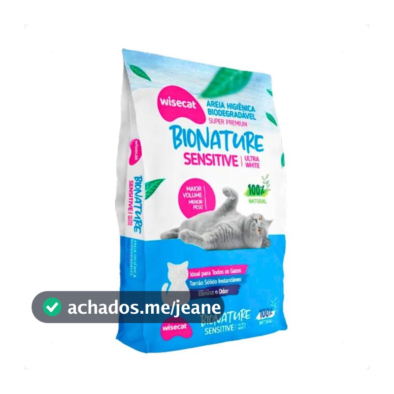 Areia Gato Wisecat Bionature Fina 2kg - Ultra Absorção, Sem Poeira e Torrão Firme