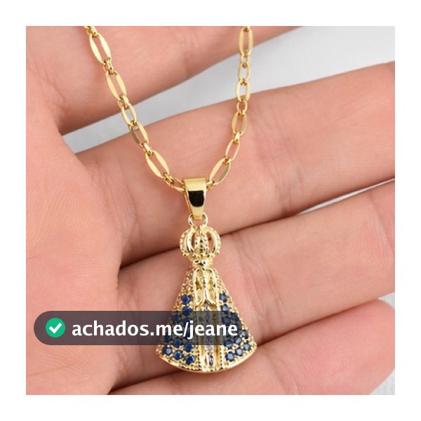 Colar Feminino Nossa Senhora Aparecida Cravejado Zircônias Aço Inoxidável 316L 45cm Religioso
