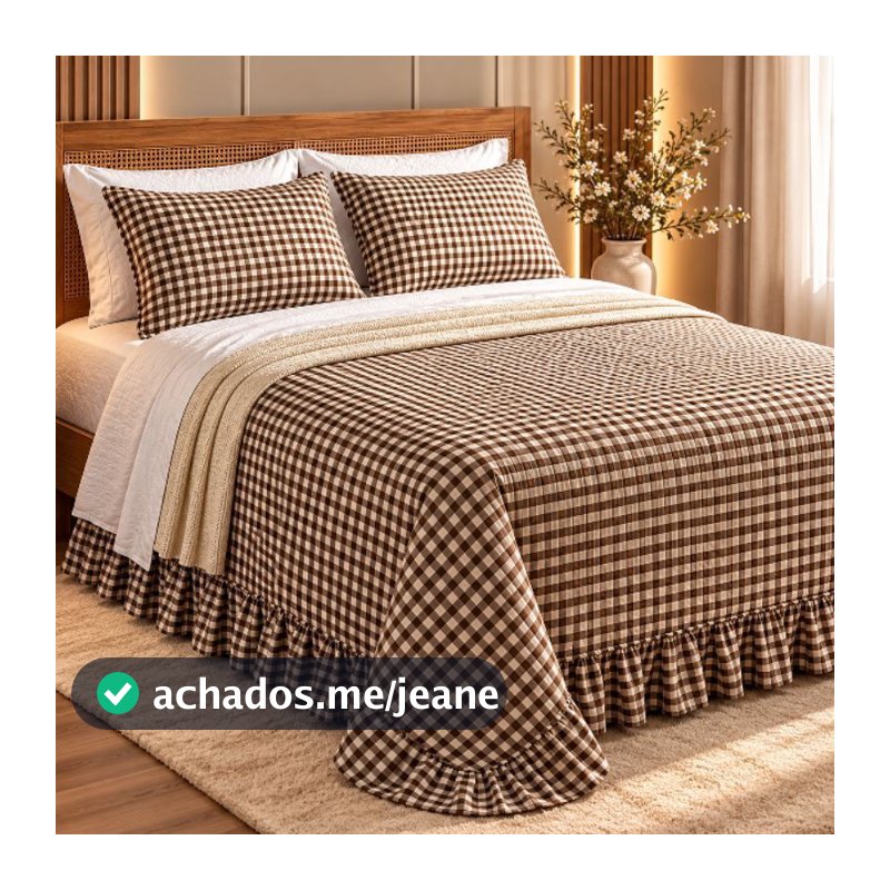 Colcha Farm Xadrez com Babado e Par de Fronhas - Cobre Leito 3 Peças