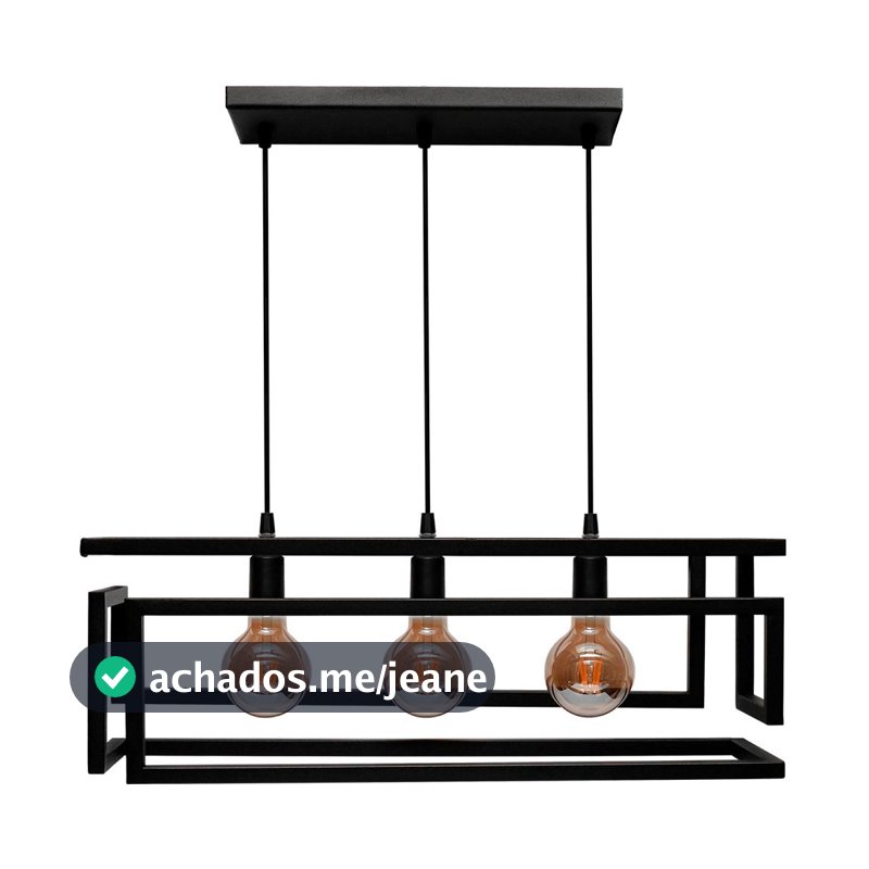 Pendente Luminária Industrial Triplo de Teto Infinity Preta