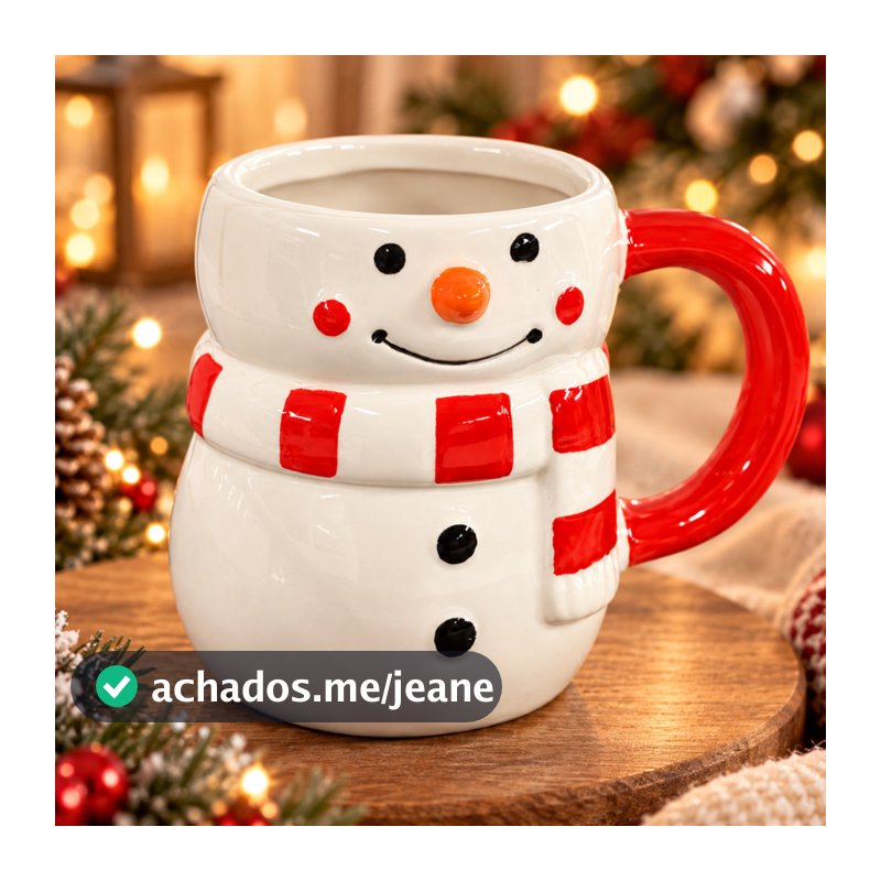 Caneca Natalina Boneco de Neve 330ml Cerâmica 3D Xícara para Café Chocolate Quente Presente Natal