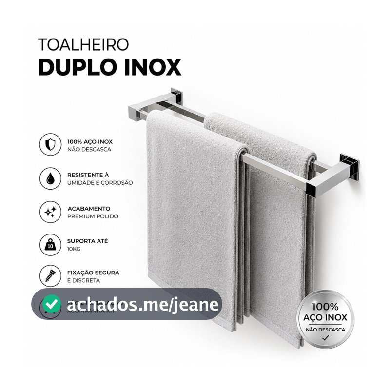 Toalheiro Inox Duplo, Porta Toalha Inox 60cm, Banheiro