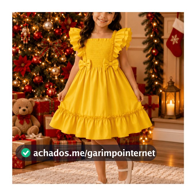 Vestido Infantil Menina Natal Natalino Ensaio Fotográfico Festa Fim de Ano Ano Novo Babado Roupa Infantil