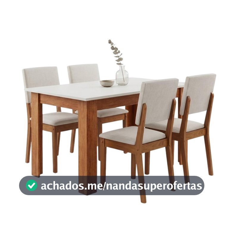 Conjunto Sala de Jantar Mesa 1,10m Place 4 Cadeiras Linda