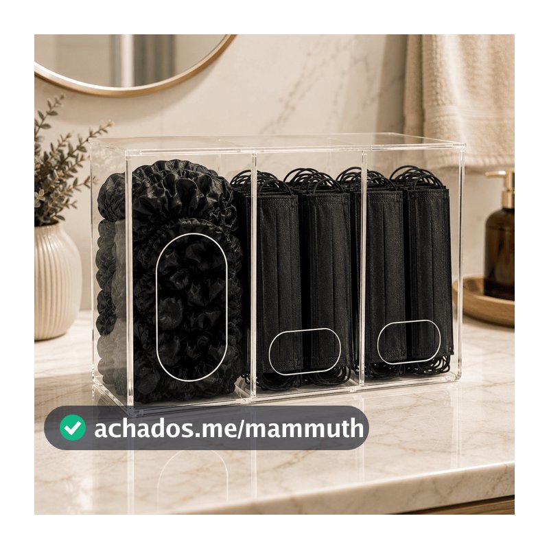 Porta Touca e Máscaras de Acrílico 3 Compartimentos  Triplo Organizador Parede Banheiro, Clínica, Salão e Consultório