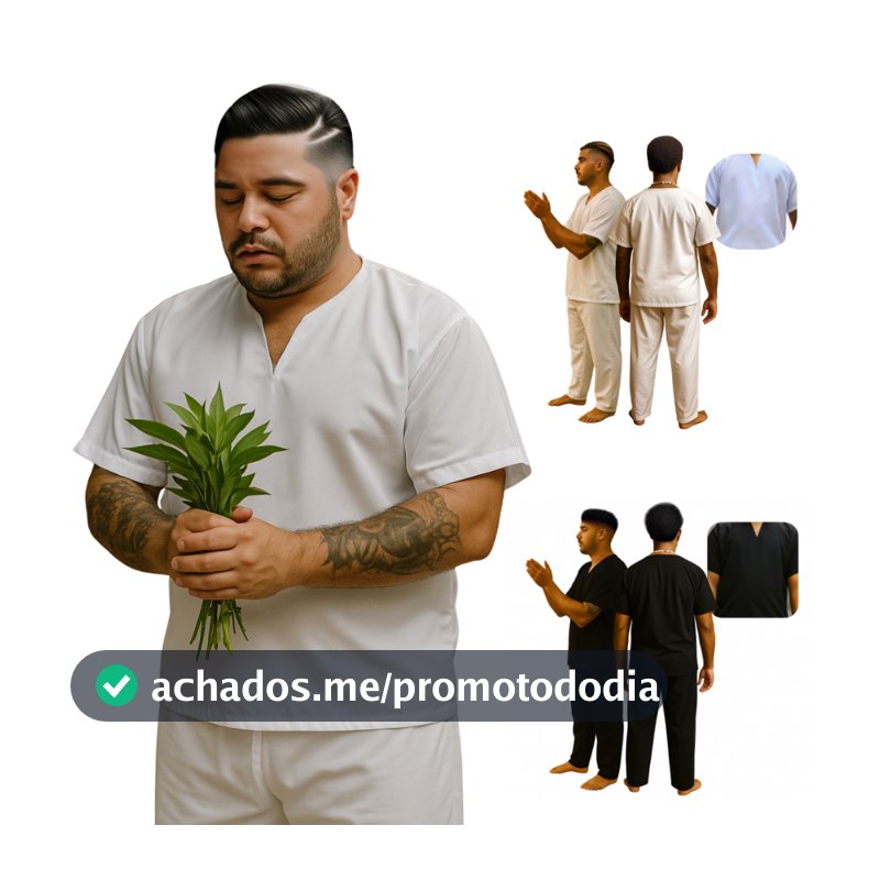Roupa Conjunto Ração Em Oxford Masculino Branca Preta Candomblé Umbanda 2pç