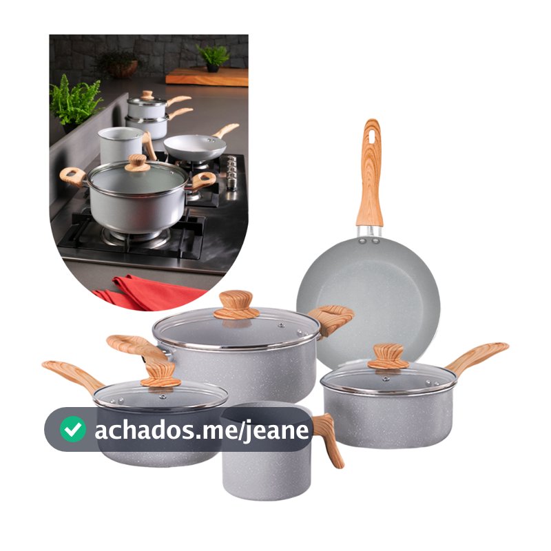 Jogo De Panelas Brinox 5 Peças Ceramic Life Easy-Gris Cinza