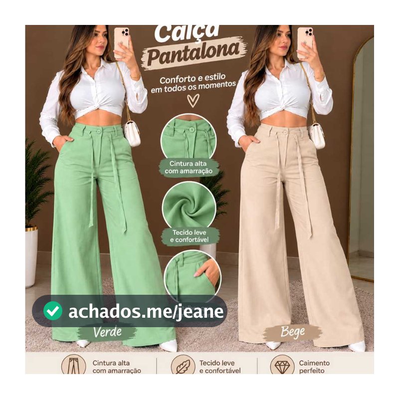 Calça Feminina Pantalona Alfaiataria Tecido Marrant Cintura Alta Com Amarração Tendencia Verão