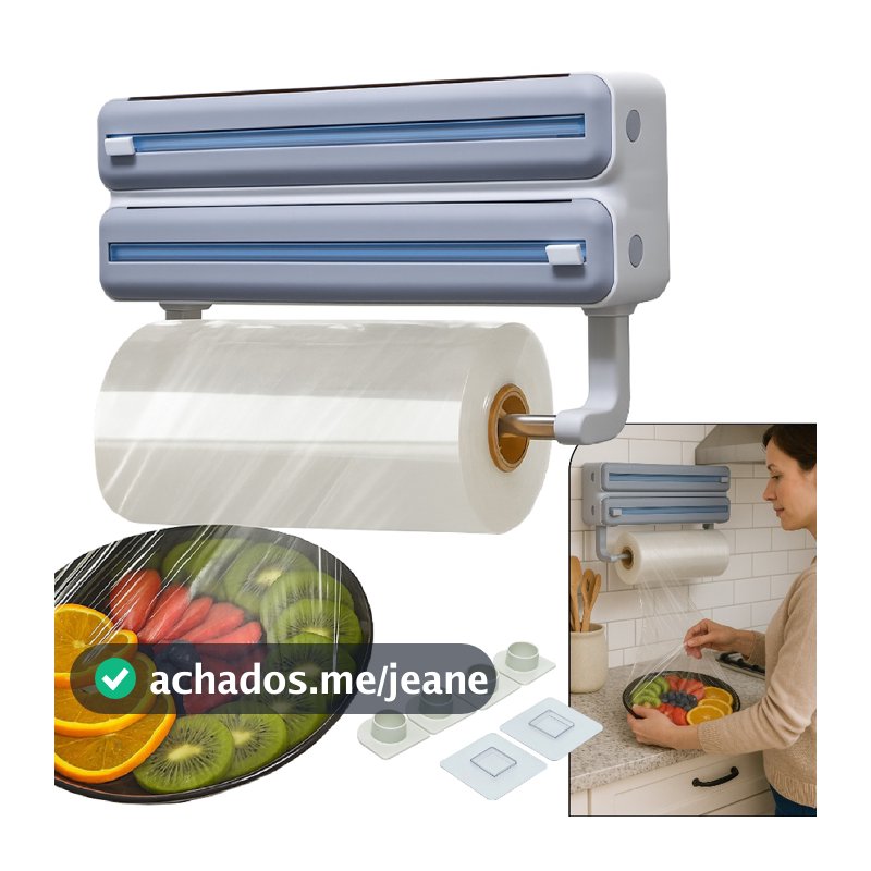 Dispenser Suporte Cortador De Plástico Filme PVC 3 Em 1 Papel Toalha Compacto Top