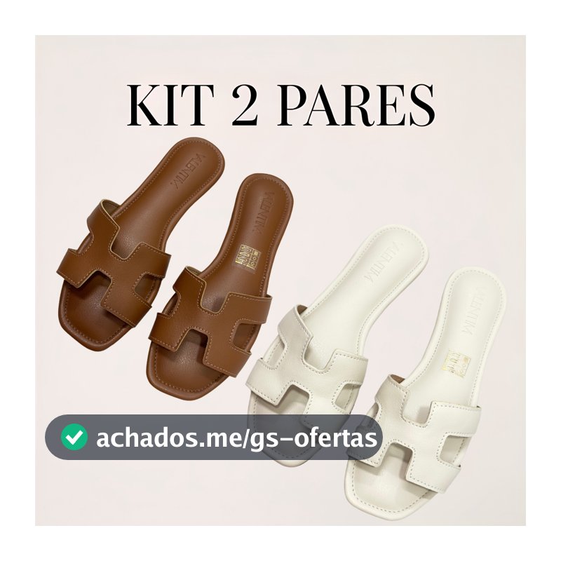 KIT 2 Pares Sandália Feminina Rasteira Confortável Estilo Casual Elegante Couro Sintético Verão
