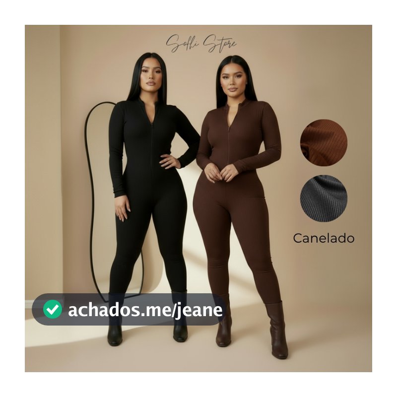 Macacão Feminino Manga Longa Canelado Premium Moda Gringa