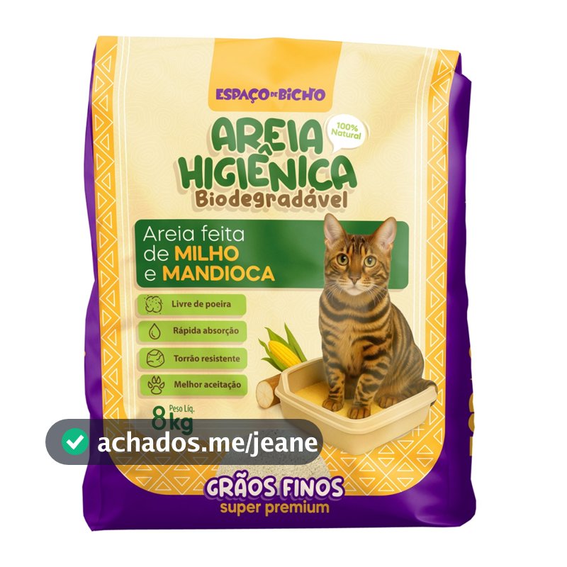 Areia Higiênica Biodegradável Espaço do Bicho Grãos Finos 8kg – Milho e Mandioca (100% Natural)