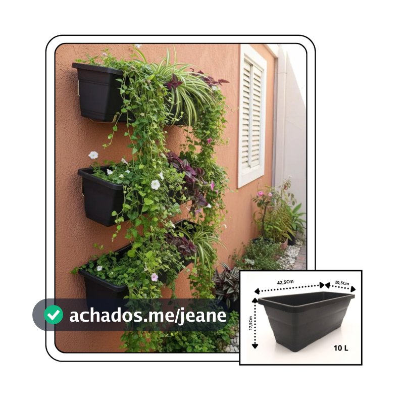Kit Horta Vertical - 4 Jardineira 9,7L com Suportes de Parede - Floreira Retangular - 4JR42_8SI