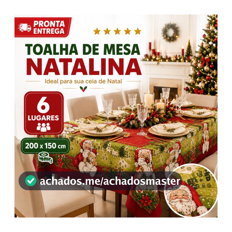 Toalha De Mesa Decoração Natal Para Mesa 6 Lugares 2 Metros Estampada 100% 200 cm x 150 cm Algodão E Poliéster