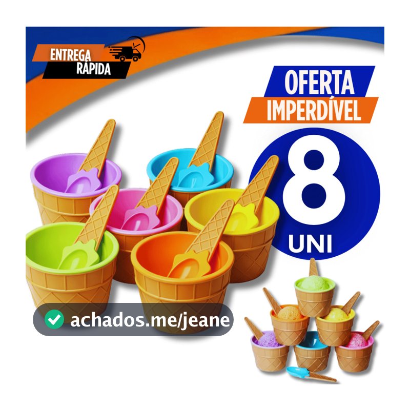 Jogo de 8 unidades Sobremesa Tijela Pote de Plastico Tigela 200 ML Para Sobremesa Casquinha Sorvete + Colher