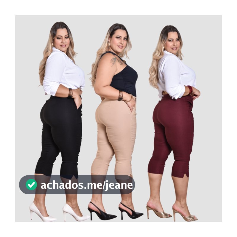 Calça Capri Feminina Plus Size Social Cintura Alta C/ Cinto E Bolsos Tecido Bengaline Modelador Reduz Pochete Elegante