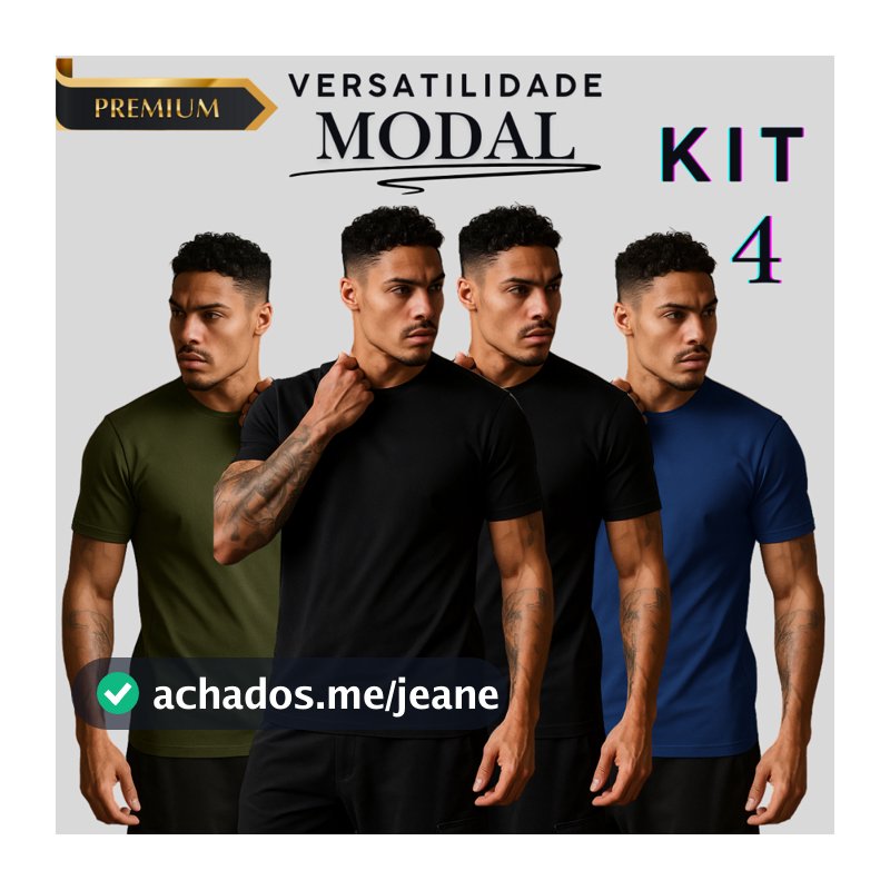 KIT 4 Camisetas Masculina Modal Anti Odor Não Amassa Premium