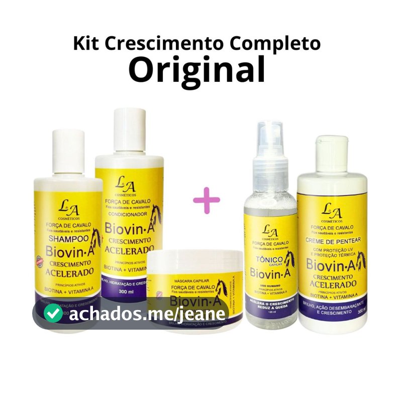 Kit Crescimento Capilar Completo Biovin-A Força de Cavalo + Tônico Crescimento e Creme p/ pentear LA