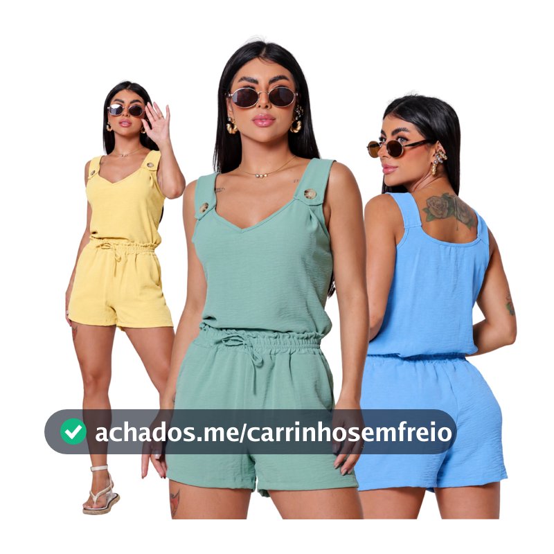 Conjunto Feminino Regata e Short Duna com Botões e Cós Elástico