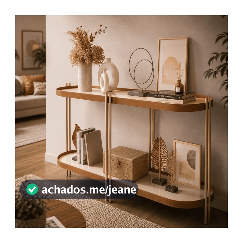 Buffet Aparador Manhattan Pés Dourados Industrial 111cm Moderno Elegante Tampo Orgânico Arredondado