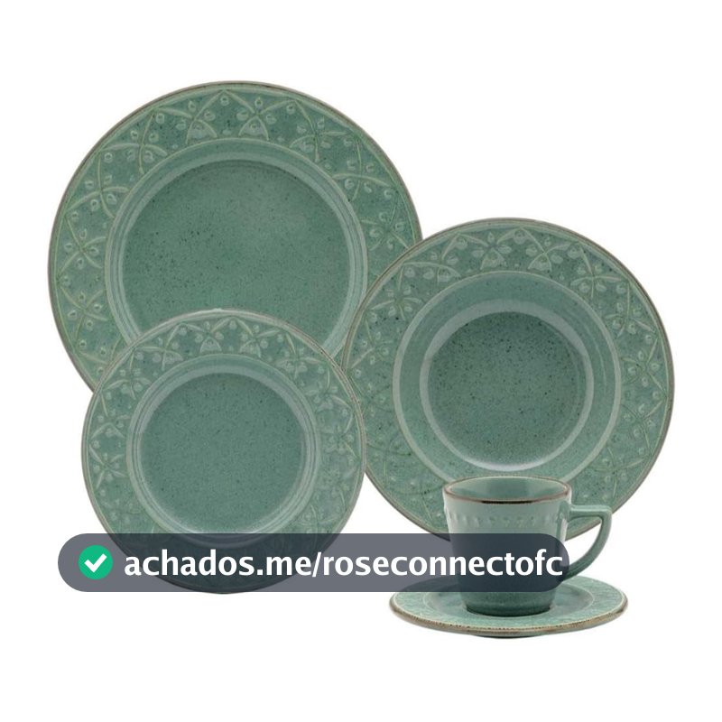 Aparelho de Jantar e Chá Oxford Mendi Malaquita 20 Peças Cerâmica Verde Resistente Micro-ondas e Lava-louças