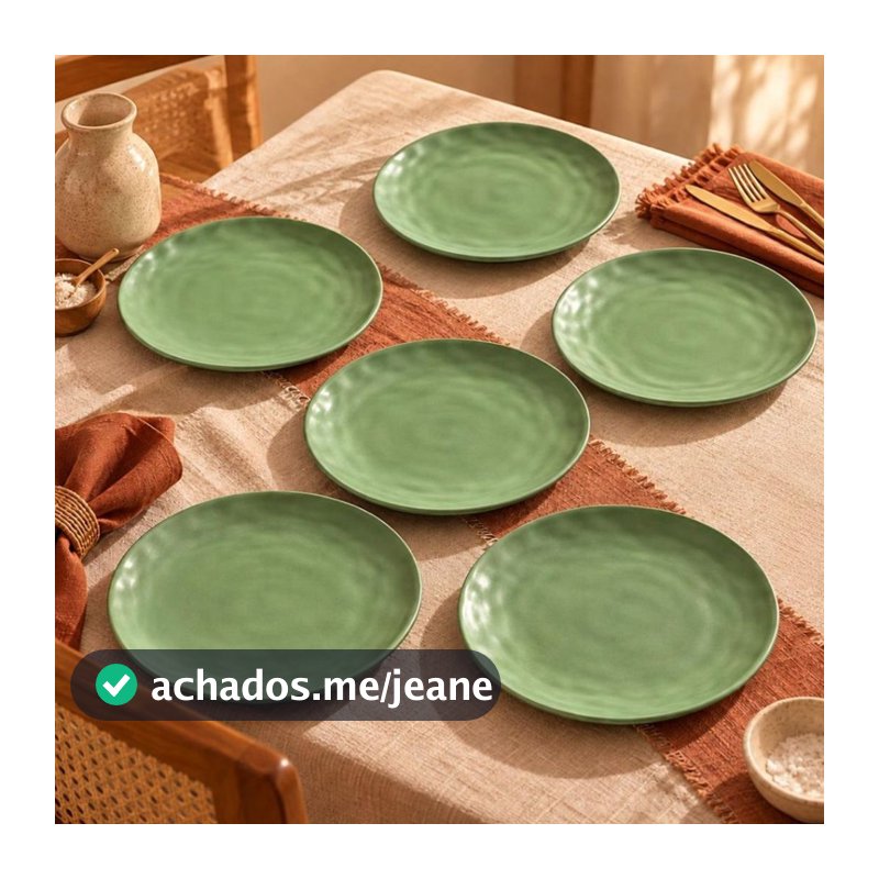 Kit 6 Pratos Rasos Cerâmica Verde Fosco Essenza Segunda Linha | Orgânico Mesa Posta Jantar