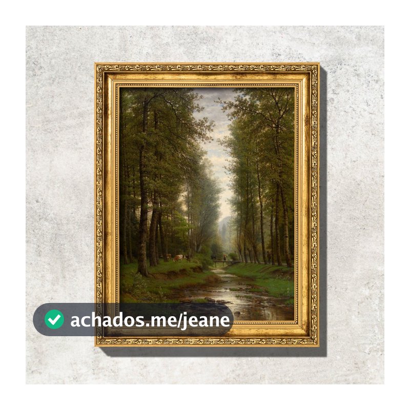 Quadro - Riacho na Floresta - Joseph Van Luppen - Moldura em Madeira
