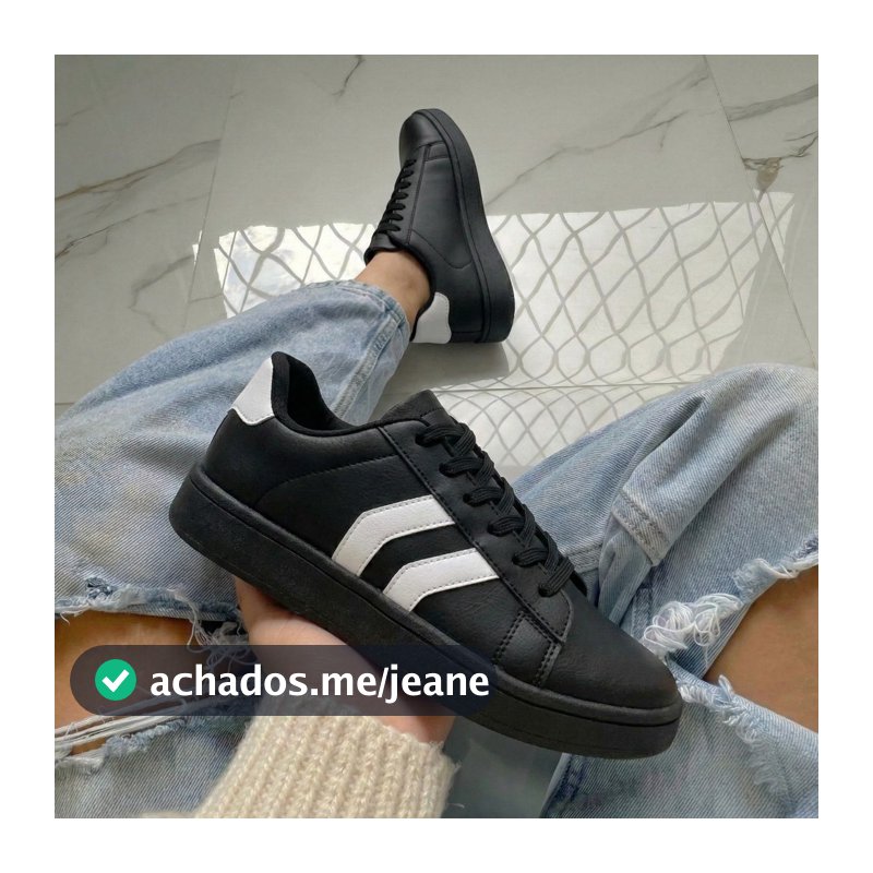 Tênis Casual Feminino Macio Todo Preto Tradicional Confortável Várias Cores Sola De Borracha