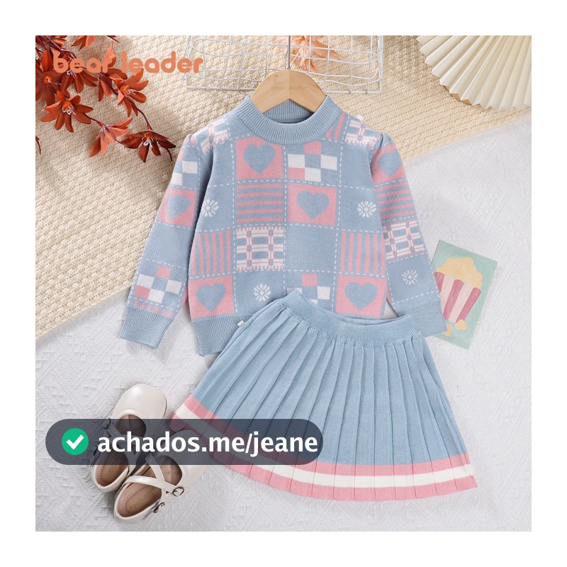Líder Do Urso Roupas Para Crianças Bebês Meninas De Outono Novas Saias Pregueadas De Malha Pullover E Ptachwork 2Pcs Conjuntos De Inverno Casuais Pequeno Porte