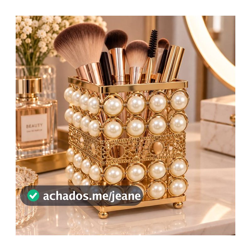 ✨ Porta-Pincéis Dourado Organizador de Maquiagem penteadeira organizada, prática elegante!
