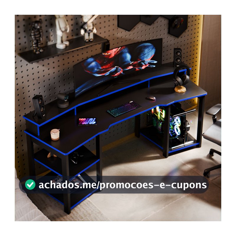 Mesa Gamer Escrivaninha Oslo Para Setup Gamer Com Prateleiras E Suporte Para Monitor Design Moderno