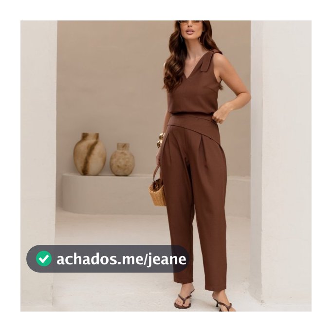 Conjunto Feminino Regata Decote V com Nó nos Ombros e Calça Zaira
