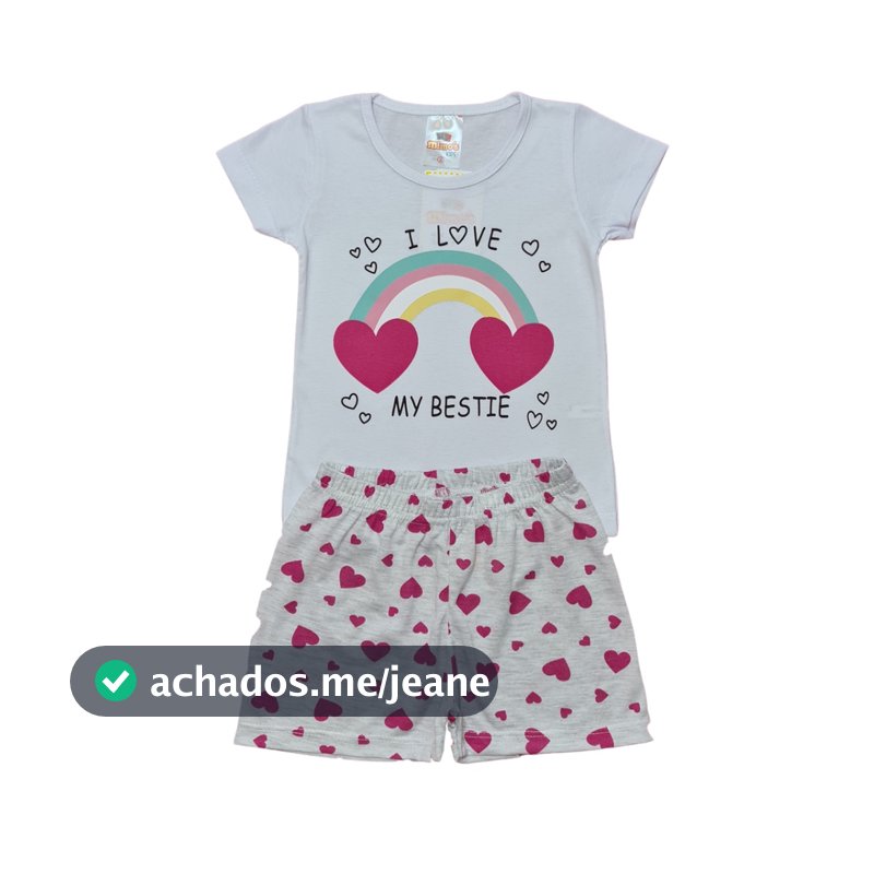 Pijama Feminino Infantil de verão100% algodão, Tam 1 ao 8 anos.