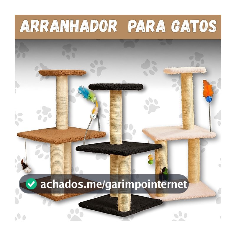 Arranhador com 3 Bases Pet para Gatos com Brinquedo Interativo
