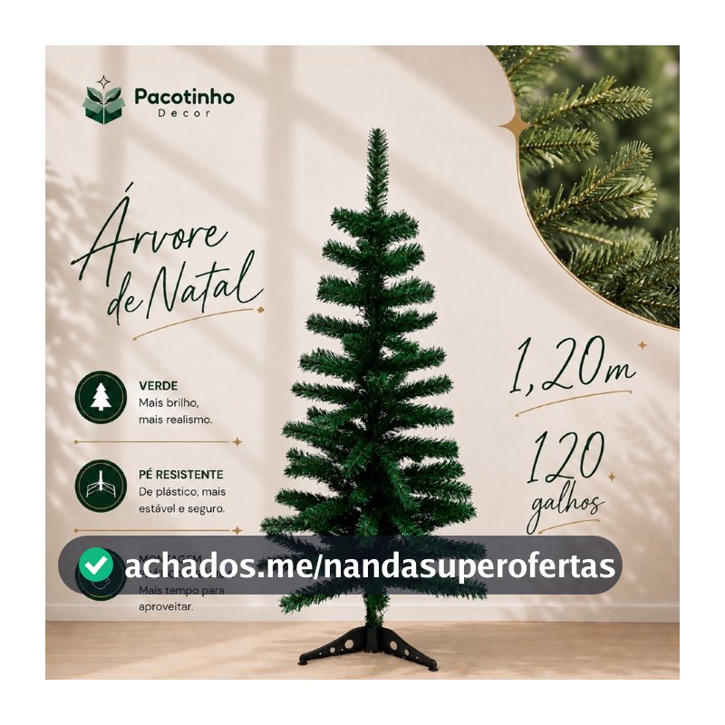 Árvore Natal Pinheiro Verde 1,20 Metros 200 Galhos Luxo Cheia