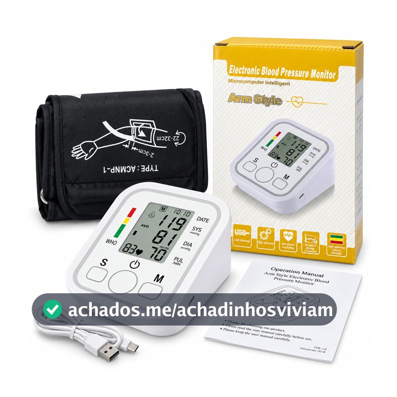 Medidor de Pressão Arterial Digital de Braço Automático Monitor Cardíaco LCD com USB ANJGG BRASIL