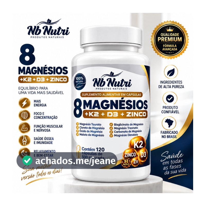 8 Magnésios com Vitamina K2, D3 e Zinco