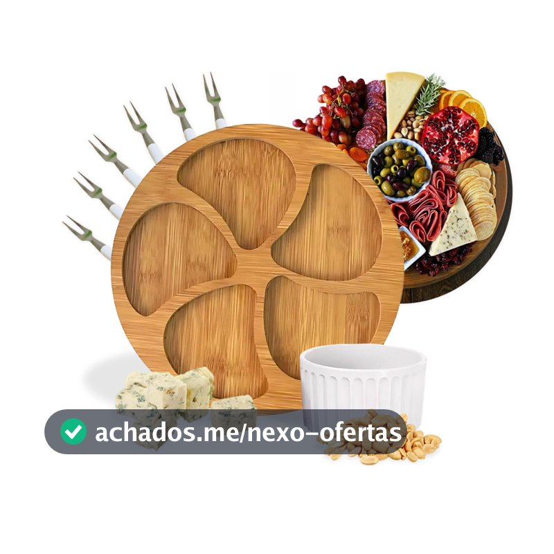 Kit Petisqueira Redonda Para Frios Queijo Com Molheira Ramekin e Garfinhos para Petiscos