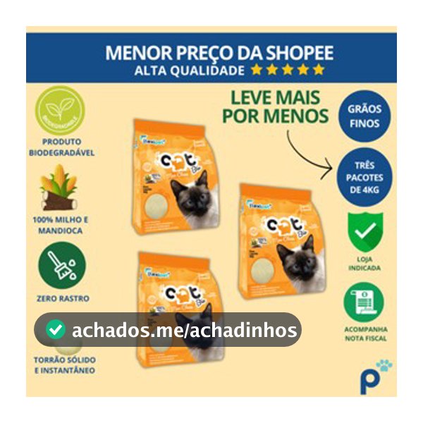Areia Higiênica Biodegradável Catbio 12 Kg (3 pacotes de 4 kg) - Max Clean - Grãos Finos - novo