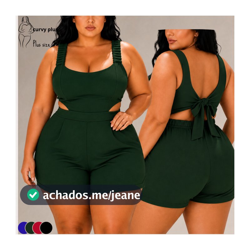 macacão plus size feminino macaquinho plus size macacão plus size feminino curto macaquito plus size feminino Costa Nua