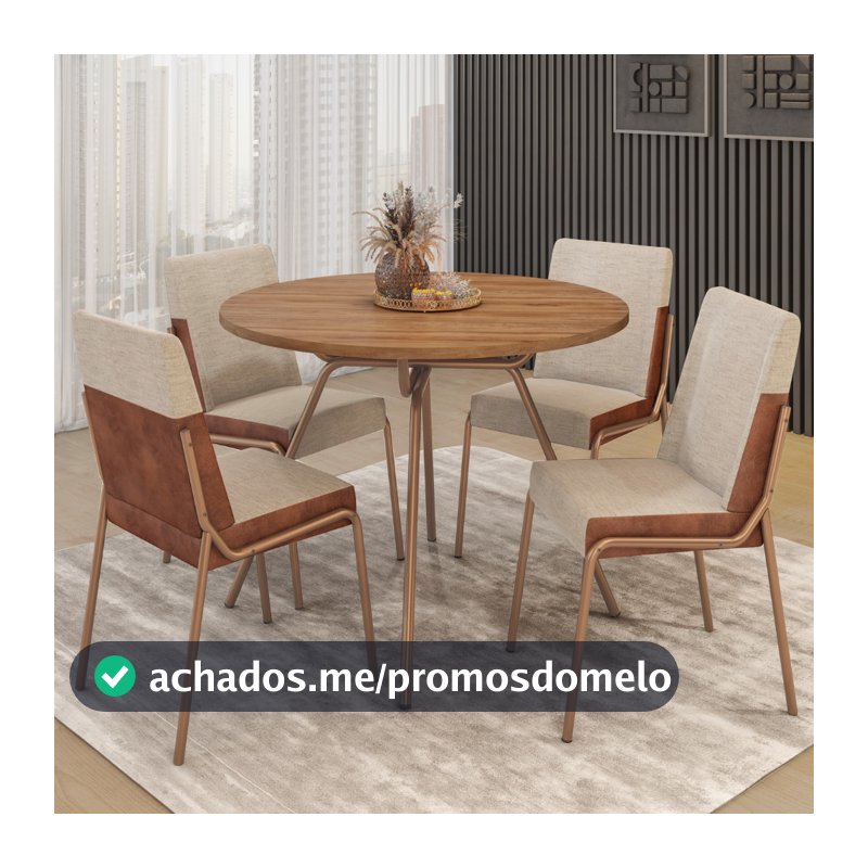 Conjunto Sala de Jantar 4 Cadeiras Verona Carraro Freijó Areia Rosê