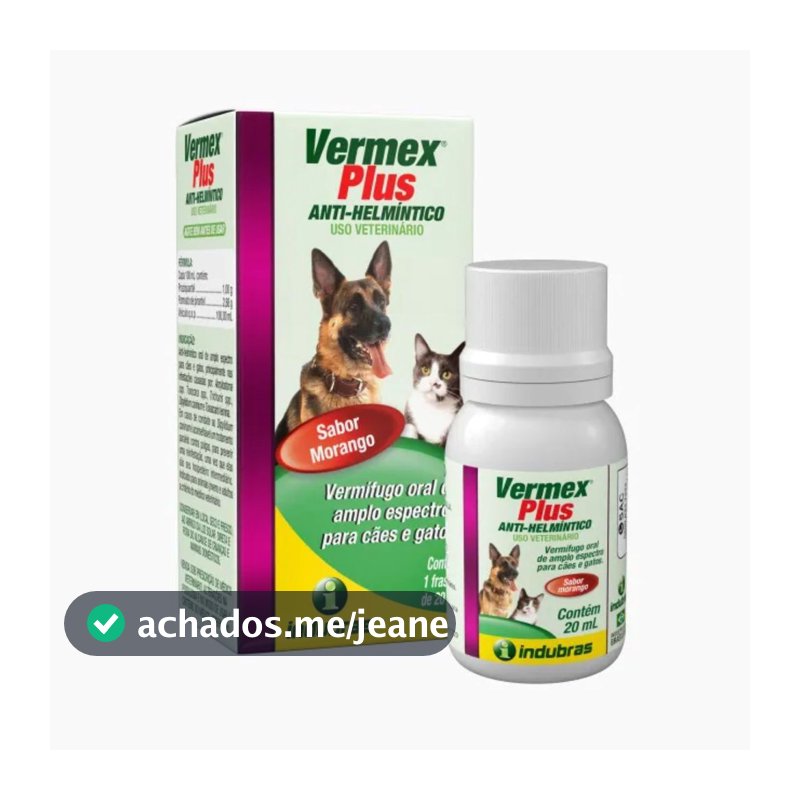 Vermex Plus 20 Ml  Vermífugo Para Cães e Gatos Sabor Morango