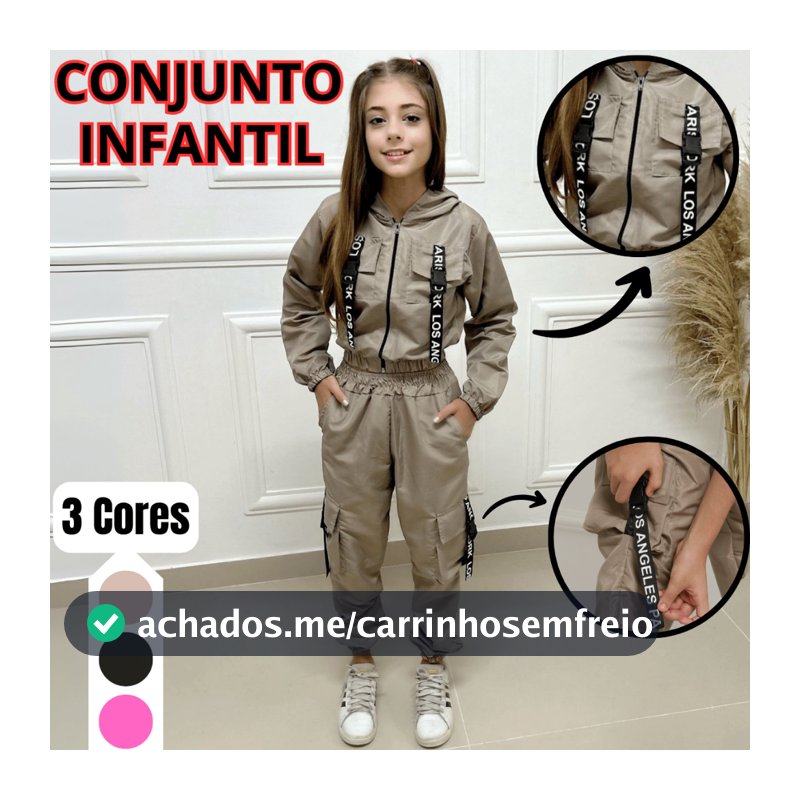Conjunto Menina Tactel Calça Cargo Jogger Blusa Bomber Capuz Infantil Juvenil 10 12 14 Anos Roupa Feminina Moda Casual