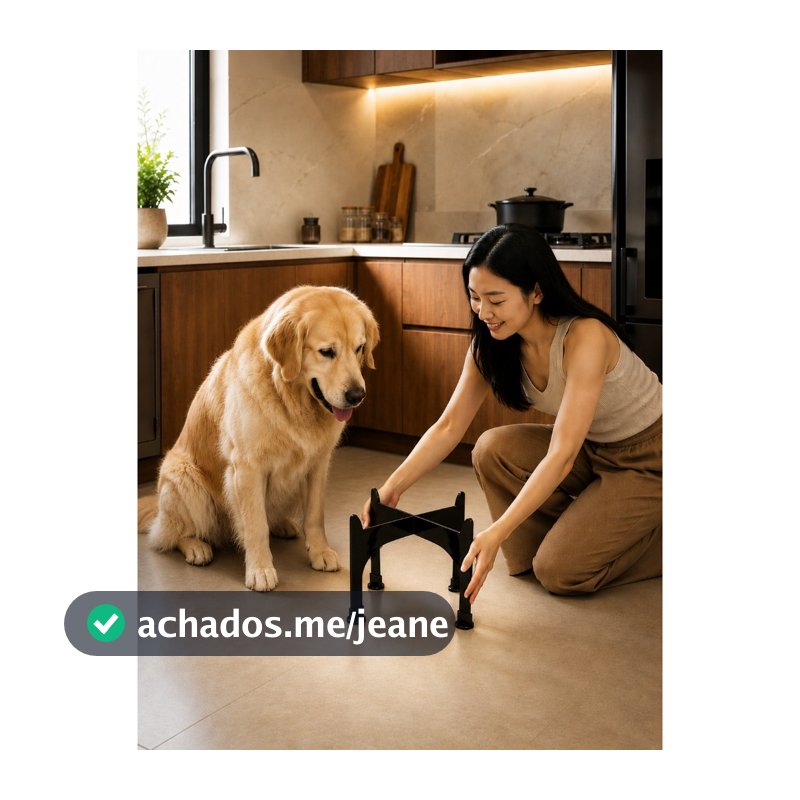 Suporte Elevado G para Comedouro Cachorro 1500ml - Preto Alto, Confortável, Corrige a postura