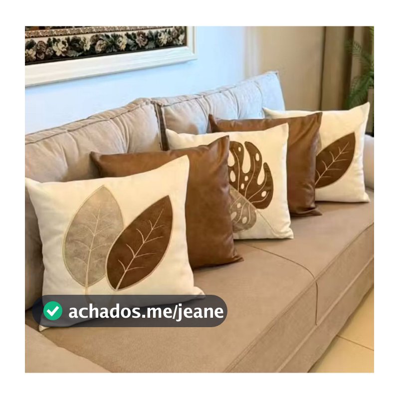 Kit 5 Almofadas Boho Luxo Chic Terracota | Couro Sintético e Linho | Decoração Premium
